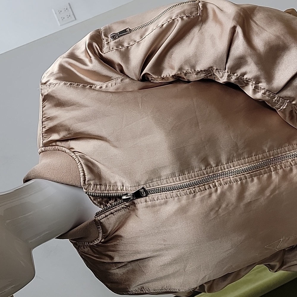 TOPSHOP  Metallic Beige Pink Gold Bomber Full Zip Jacket Size 6 - Picture 2 of 12